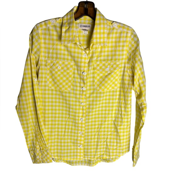 Magellan Outdoors Small S Yellow Plaid Shirt Button Front Roll Tab Long Sleeve - Picture 1 of 7